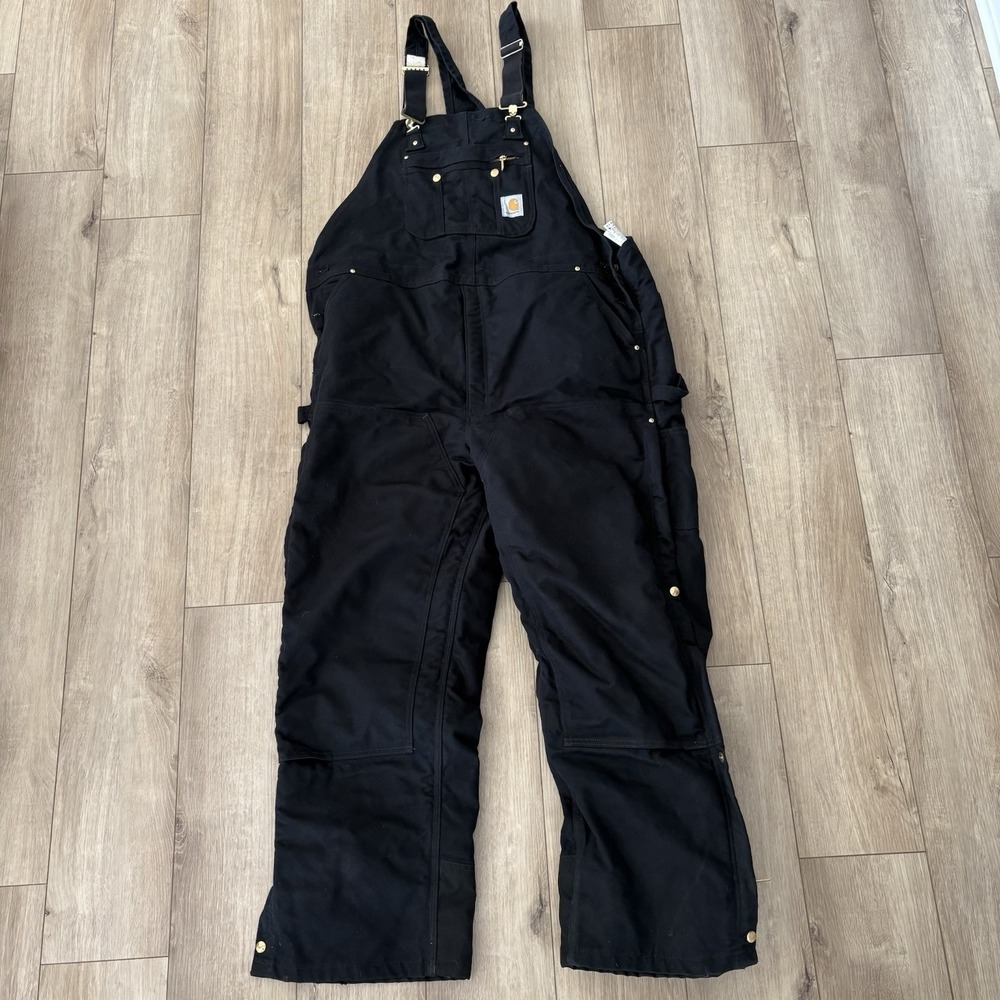 Carhartt Bib Overalls Mens 48x32 Black Duck R41-BLK Insulated Zip Leg Workwear